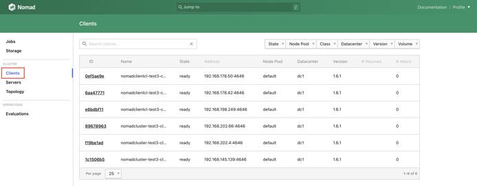 Screenshot of Nomad Web UI Clients tab