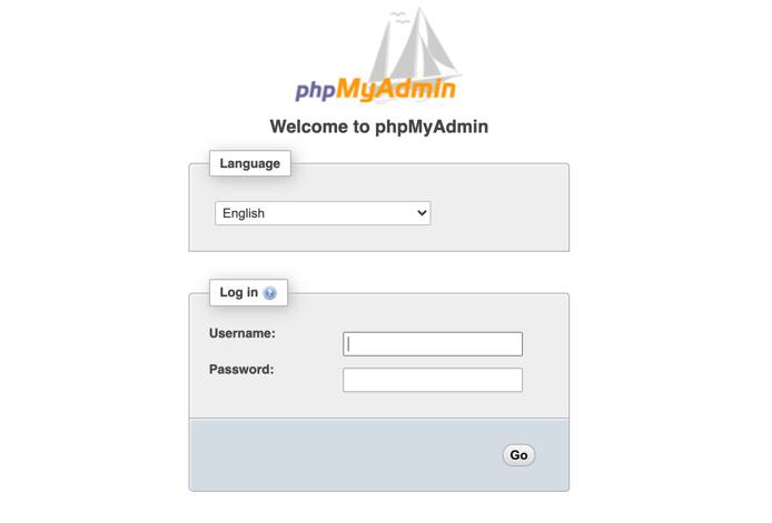 phpMyAdmin Login Page